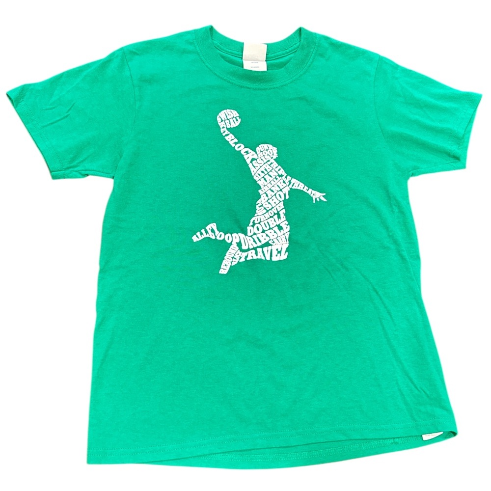 Port & Company Green Big Boys' Basketball Player Typography T-Shirt 100% Sz Med